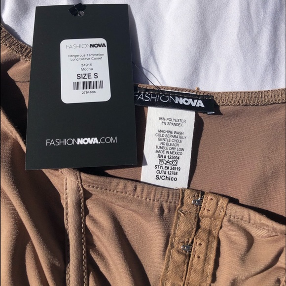 mocha cropped corset imitation long sleeve shirt - Picture 4 of 5